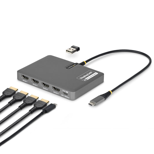 StarTech.com QUAD-USB-HDMI-ADAPT base para laptop o replicador de puertos Alámbrico USB 3.2 Gen 1 (3.1 Gen 1) Type-C Gris