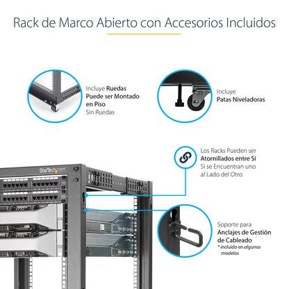StarTech.com 4POSTRACK12U armario rack Rack o bastidor independiente Negro