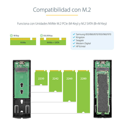 StarTech.com M2-USB-C-NVME-SATA caja para disco duro externo Carcasa para SSD Gris