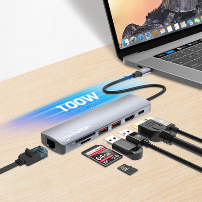 Manhattan 153966 base para laptop o replicador de puertos Alámbrico USB 3.2 Gen 2 (3.1 Gen 2) Type-C Plata