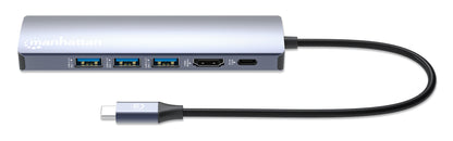 Manhattan 153959 base para laptop o replicador de puertos Alámbrico USB 3.2 Gen 1 (3.1 Gen 1) Type-C Plata