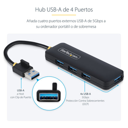 StarTech.com H5A4A-USB-HUB nodo concentrador USB 3.2 Gen 1 (3.1 Gen 1) Type-A 5000 Mbit/s Negro