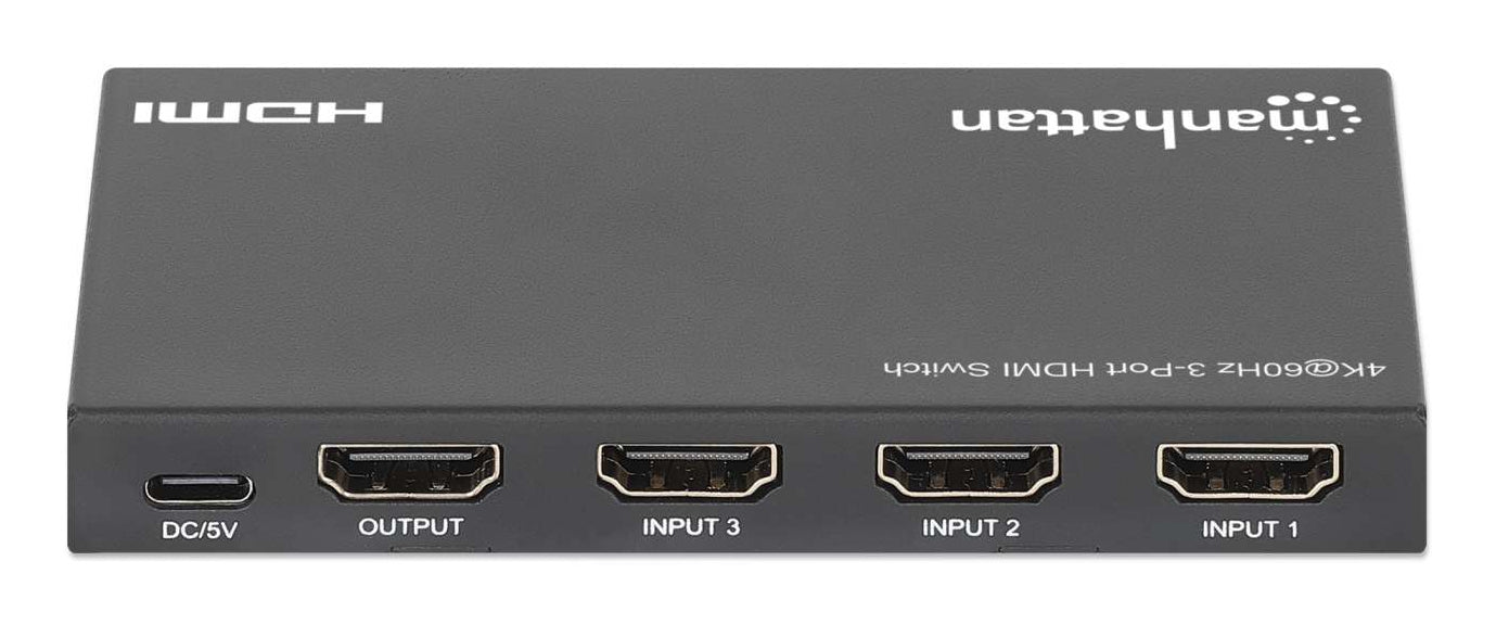 Switch HDMI Manhattan 4K@60Hz 3 entradas compacto negro