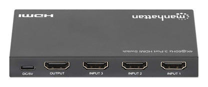 Switch HDMI Manhattan 4K@60Hz 3 entradas compacto negro