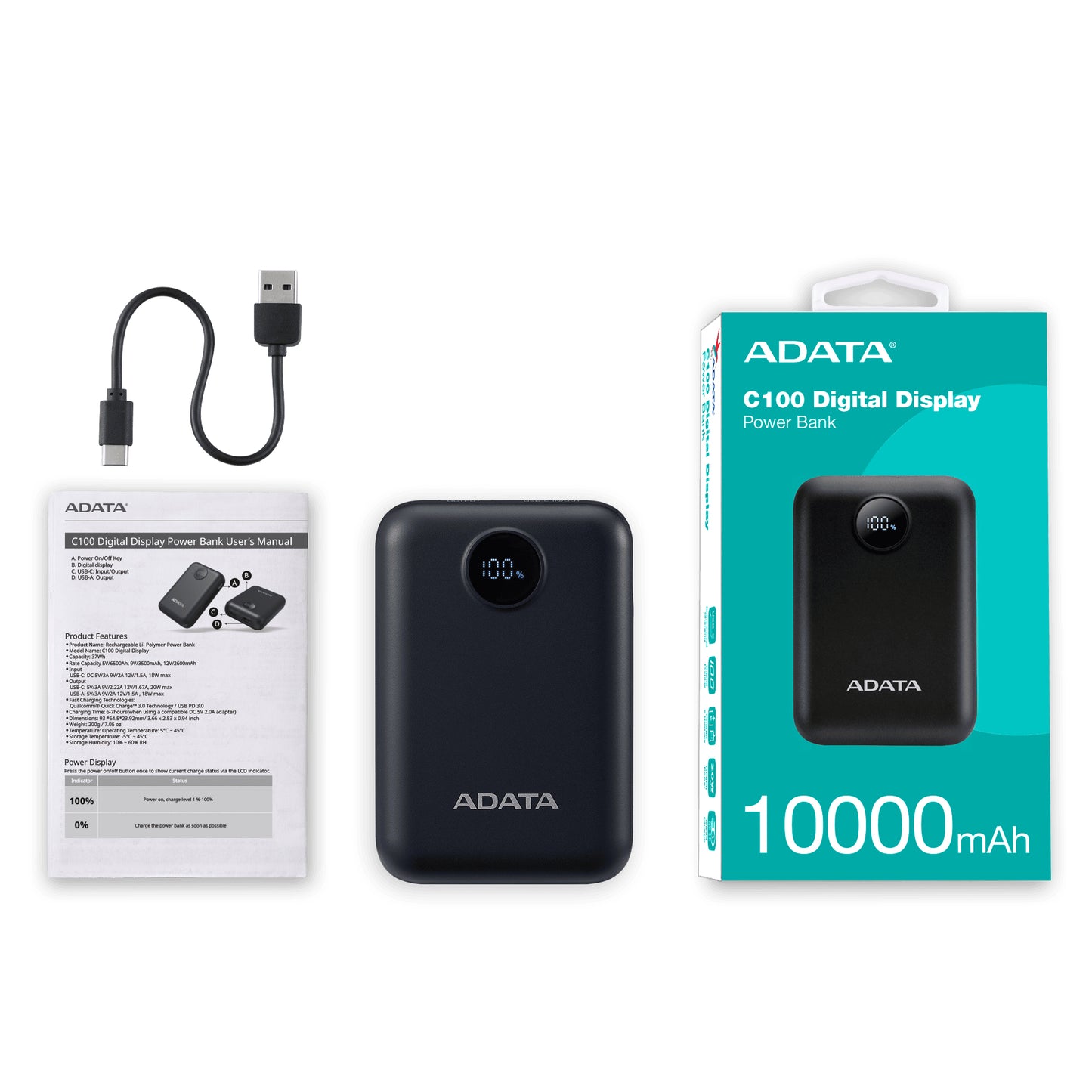 Power Bank Adata 10000mAh Digital PC10022 Negro