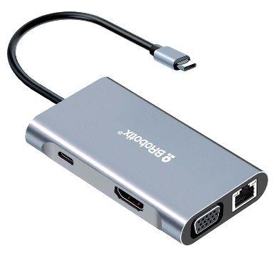 BRobotix 6001202 base para laptop o replicador de puertos Alámbrico USB 3.2 Gen 1 (3.1 Gen 1) Type-C Negro, Plata