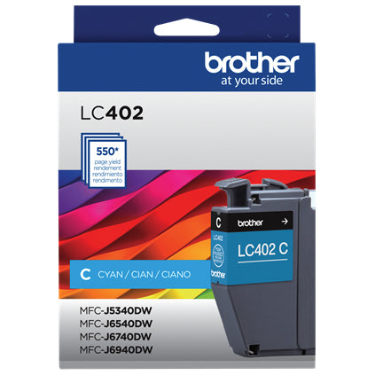 Tinta Brother LC402C Alto Rendimiento Hasta 550 Páginas Color Cian