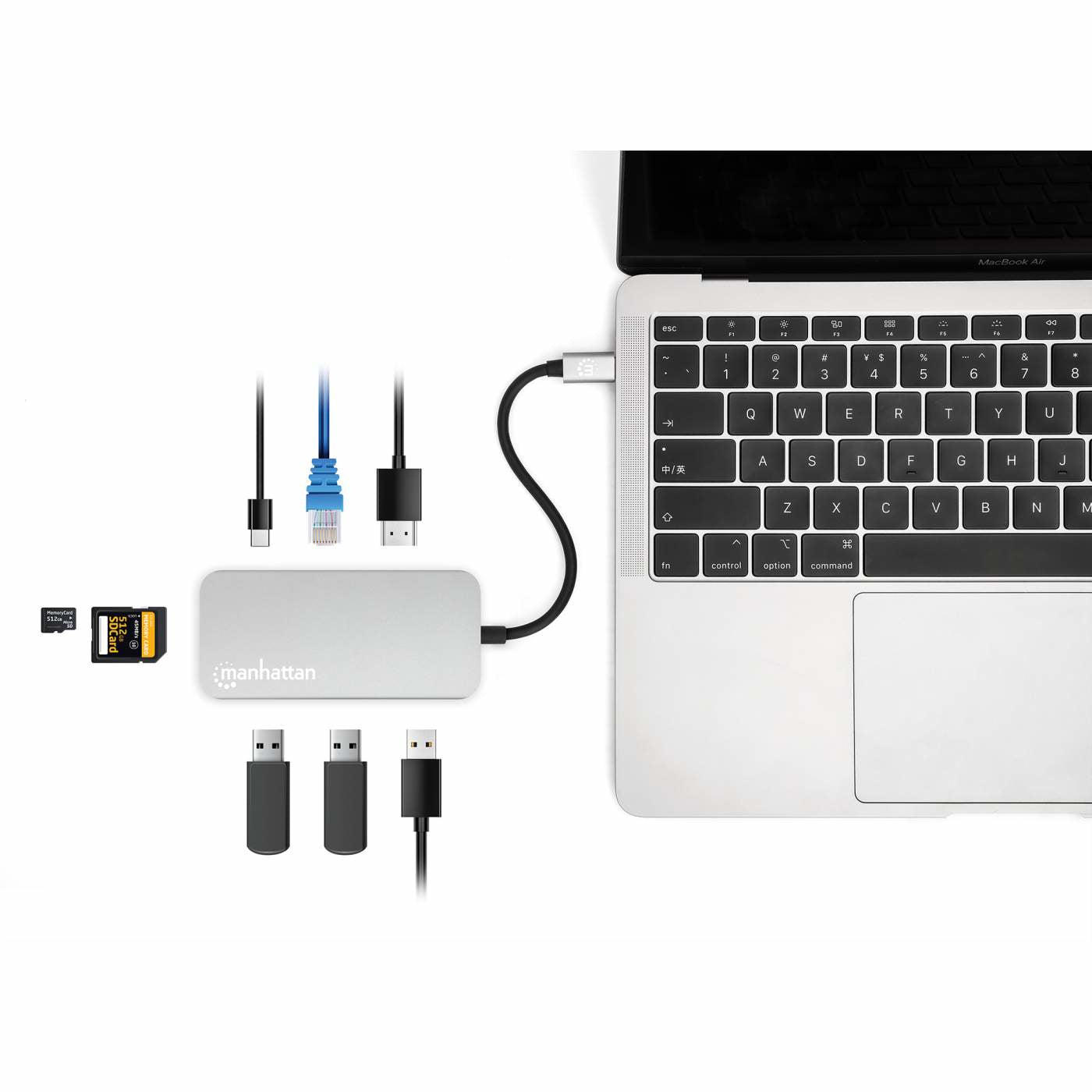 Docking Manhattan USB-C  8 ptos HDMI USB-C PD/2xUSBv3.2/USBv2.0 RED SD/Micro SDD