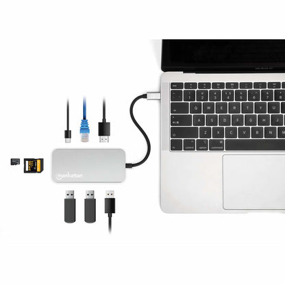 Docking Manhattan USB-C  8 ptos HDMI USB-C PD/2xUSBv3.2/USBv2.0 RED SD/Micro SDD