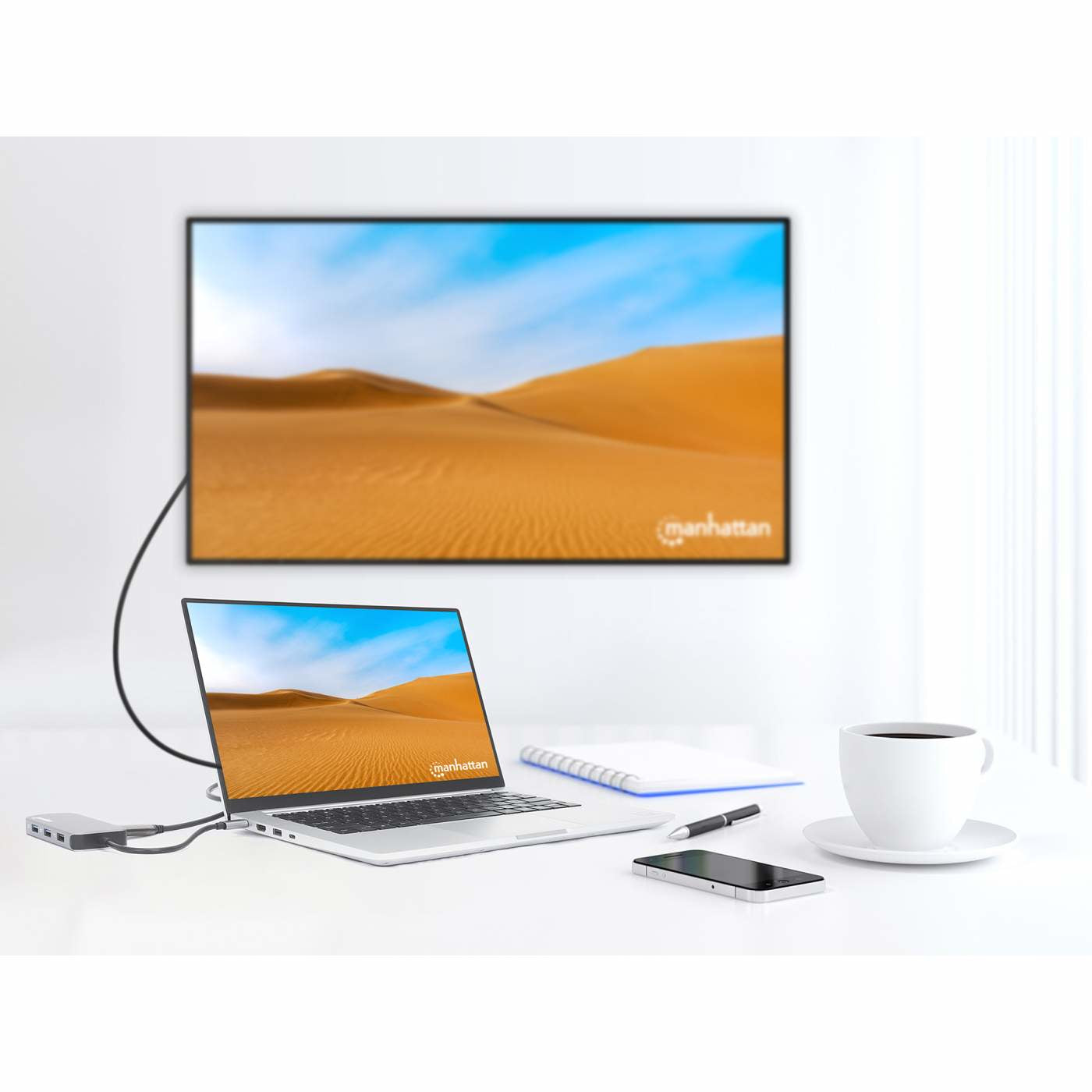 Docking Manhattan USB-C  8 ptos HDMI USB-C PD/2xUSBv3.2/USBv2.0 RED SD/Micro SDD