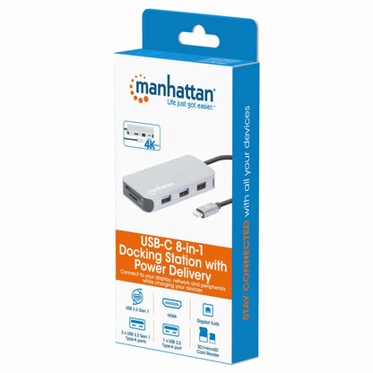 Docking Manhattan USB-C  8 ptos HDMI USB-C PD/2xUSBv3.2/USBv2.0 RED SD/Micro SDD