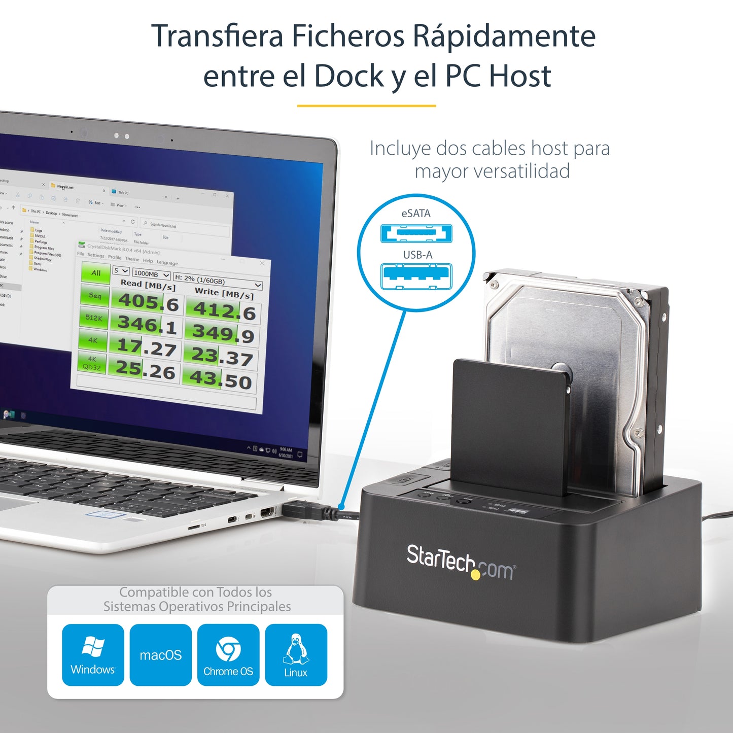 StarTech.com SDOCK2U33RE duplicador de datos o soporte Duplicador de HDD/SSD Negro 1 copias