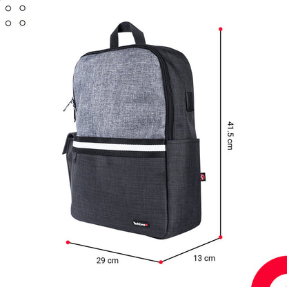 Mochila TechZone para Laptop 15.6" Múltiples Compartimientos Color Negro con Gris