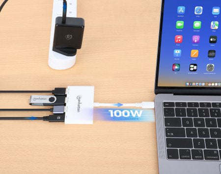 Manhattan 168434 nodo concentrador USB 3.2 Gen 1 (3.1 Gen 1) Type-C 5000 Mbit/s Blanco