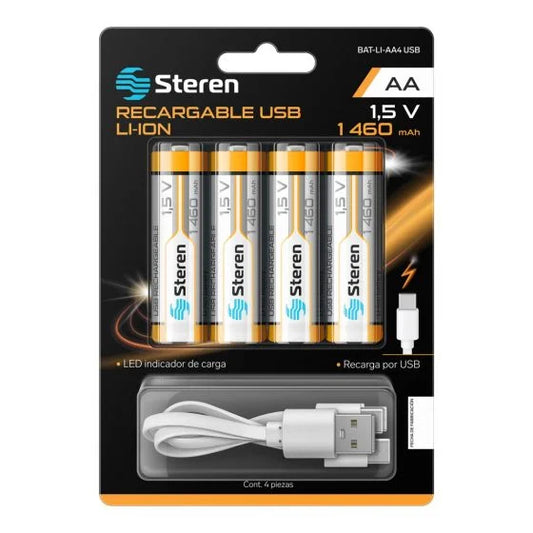 Baterias Recargable Steren USB LI-ION AA 1460 C/4 Piezas