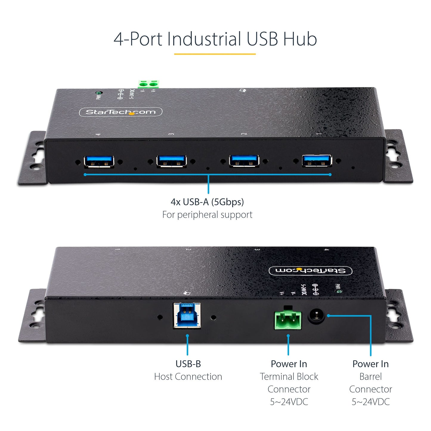 StarTech.com 5G4AINDNP-USB-A-HUB nodo concentrador USB 3.2 Gen 1 (3.1 Gen 1) Type-B 5000 Mbit/s Negro