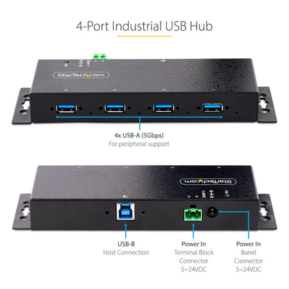 StarTech.com 5G4AINDNP-USB-A-HUB nodo concentrador USB 3.2 Gen 1 (3.1 Gen 1) Type-B 5000 Mbit/s Negro