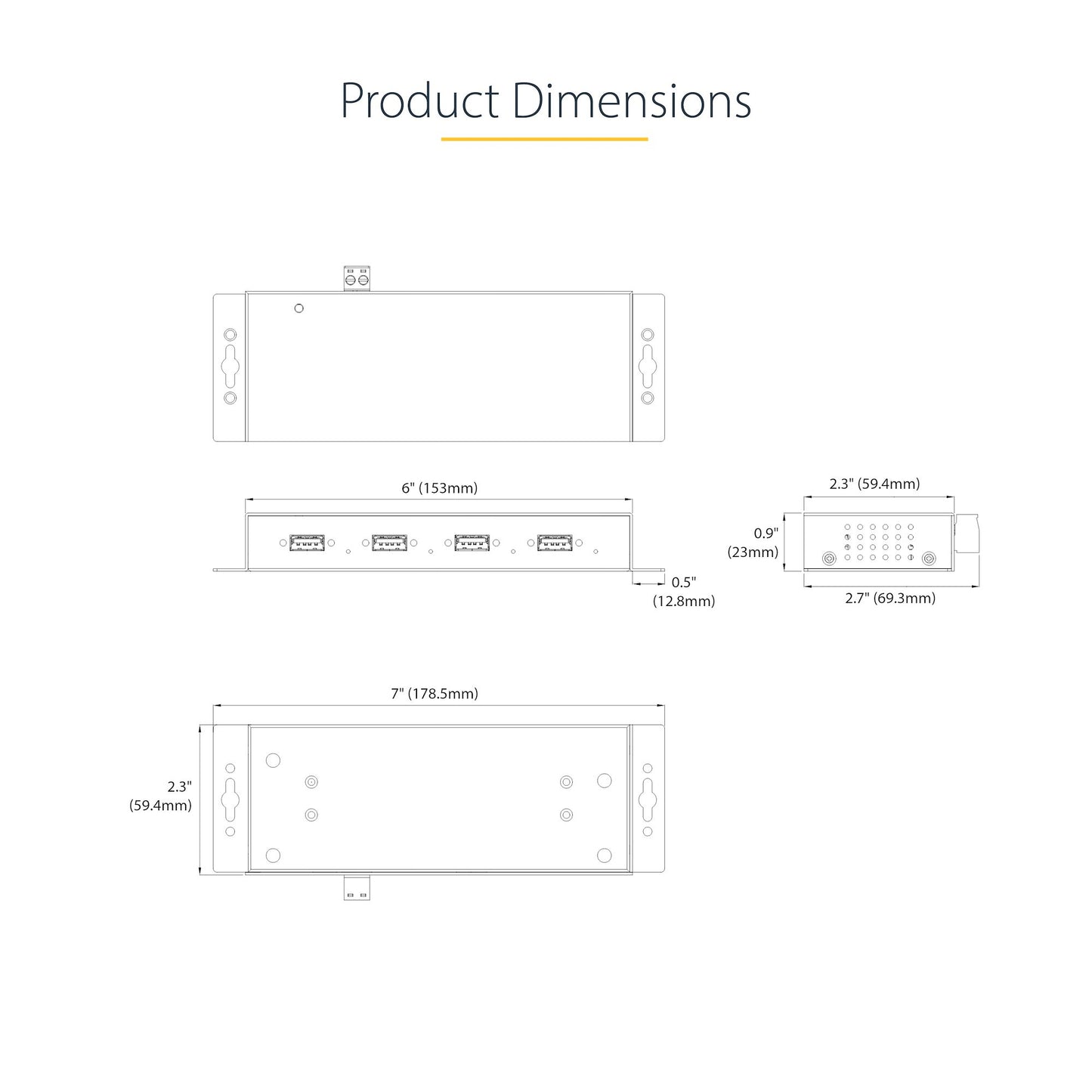 StarTech.com 5G4AINDNP-USB-A-HUB nodo concentrador USB 3.2 Gen 1 (3.1 Gen 1) Type-B 5000 Mbit/s Negro