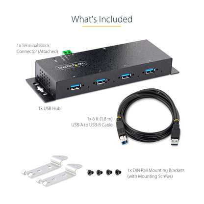 StarTech.com 5G4AINDNP-USB-A-HUB nodo concentrador USB 3.2 Gen 1 (3.1 Gen 1) Type-B 5000 Mbit/s Negro