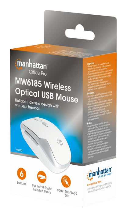 Manhattan 190350 ratón Universal Diestro RF inalámbrico Óptico 1600 DPI