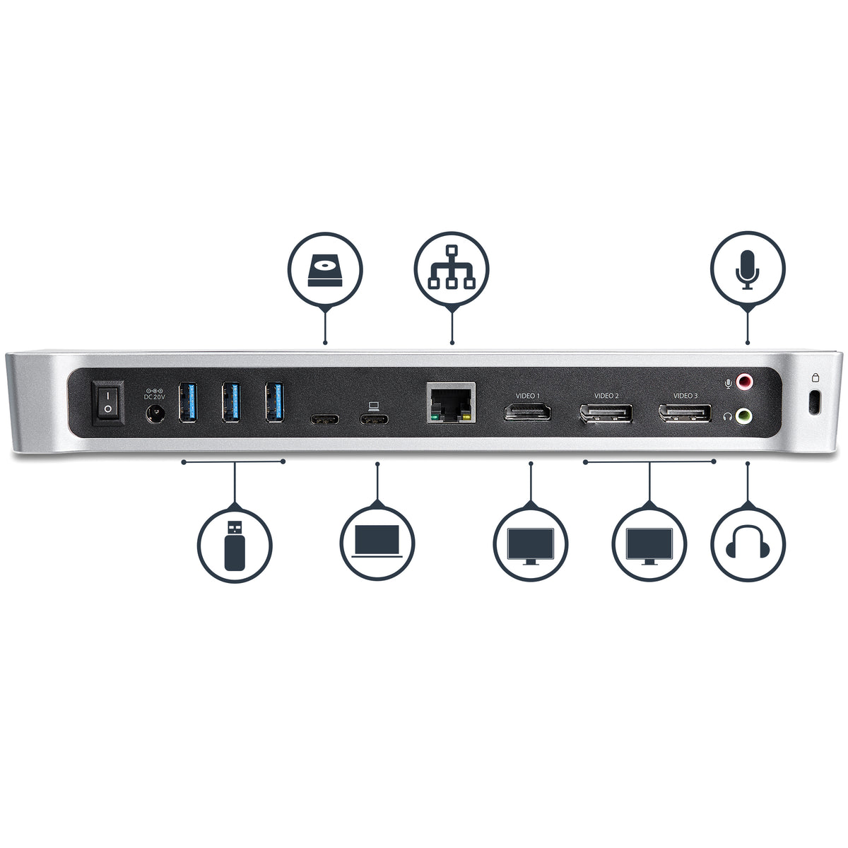 StarTech.com DK30CH2DPPD base para laptop o replicador de puertos Alámbrico USB 3.2 Gen 1 (3.1 Gen 1) Type-C Negro, Plata