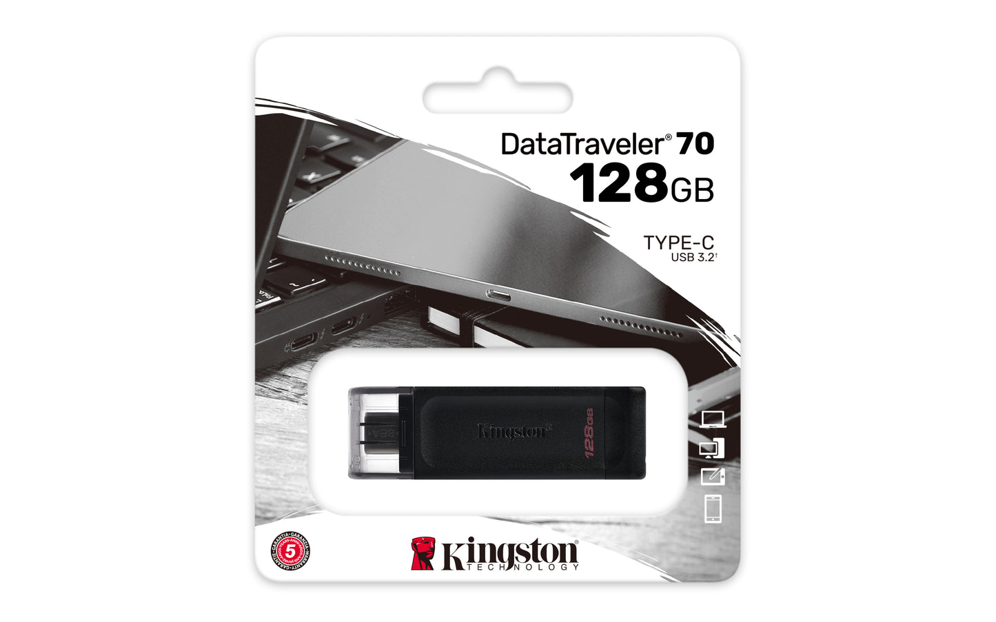 Memoria USB Kingston DataTraveler 70 128GB USB-C Color Negro