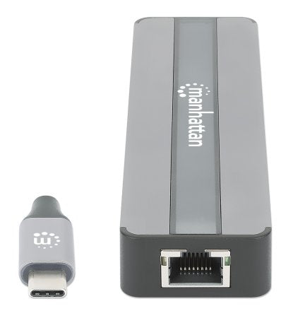 Docking station Manhattan 153928 USB-C de 7 puertos con HDMI 4K, Gigabit Ethernet y carga de 87 W, negro y plata