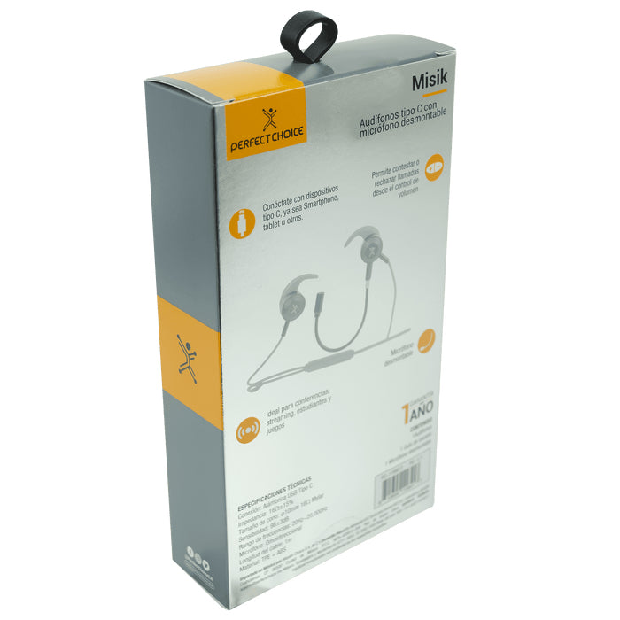 Perfect Choice PC-116417 audífono y auriculare Auriculares Alámbrico Gancho de oreja Llamadas/Música USB Tipo C Blanco