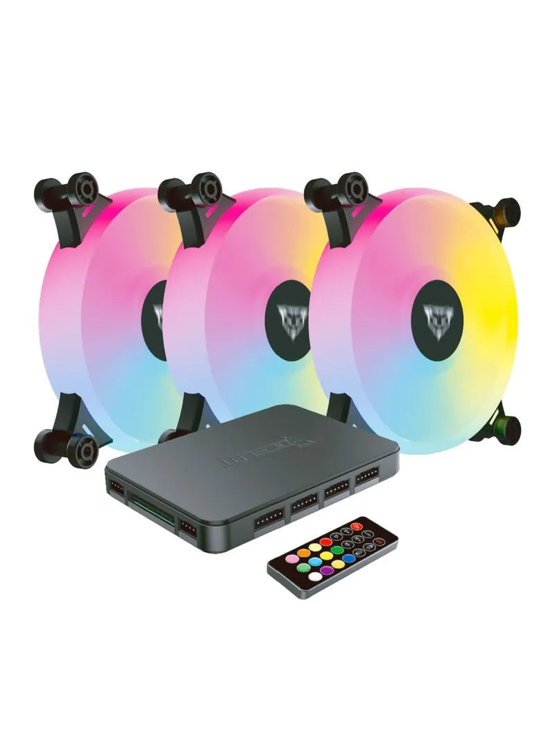 Kit de 3 Ventiladores de 120 mm Ocelot Gaming OFKIT-2, ARGB, para Gabinete, incluye controlador y control remoto