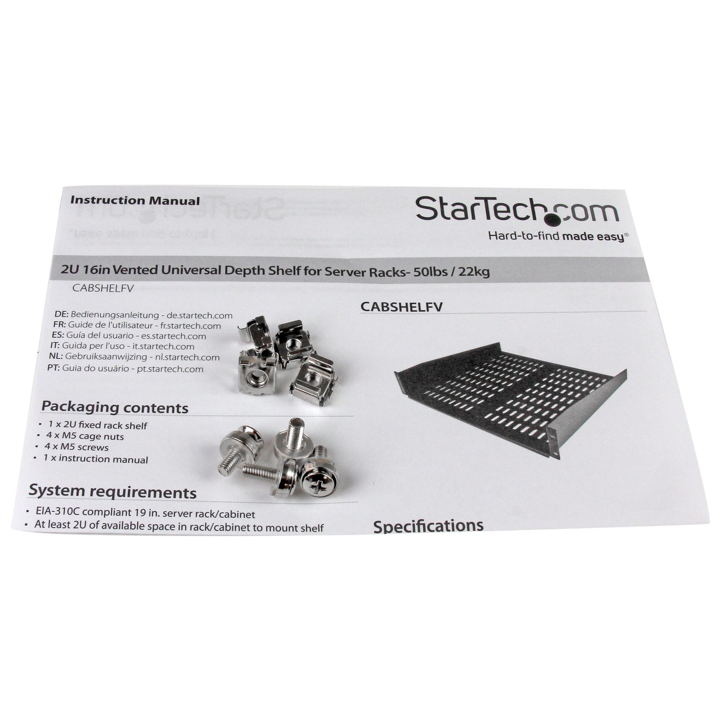 StarTech.com CABSHELFV accesorio para rack Estantería