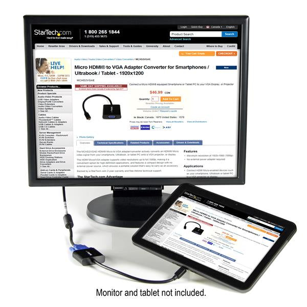 StarTech.com MCHD2VGAE2 adaptador de cable de vídeo Negro