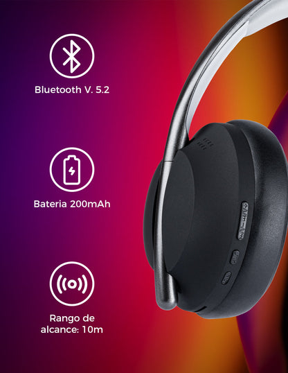 Audifonos de Diadema TechZone Tipo DJ Bluetooth 5 2 Ultra Bass Bateria 200 mAh Tiempo de Carga 1-2 Horas