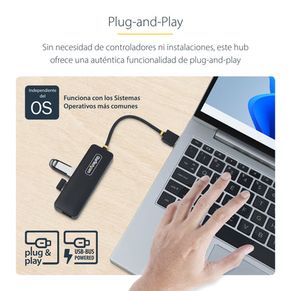 StarTech.com H5A4A-USB-HUB nodo concentrador USB 3.2 Gen 1 (3.1 Gen 1) Type-A 5000 Mbit/s Negro