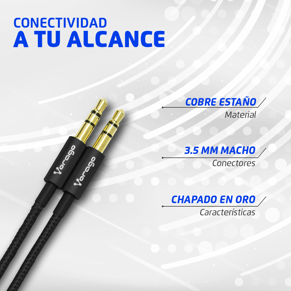 Cable Vorago CAB-115 Audio Auxiliar 3.5mm Metálico 1m Color