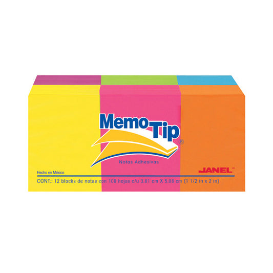NOTAS ADHESIVAS JANEL NEON 1.5"X2" 12 BLOCKS 100H C/U