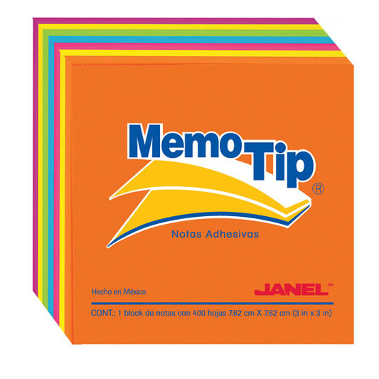 PAPELETA JANEL MEMO TIP 54N 3X3 CUBO NEON C/400