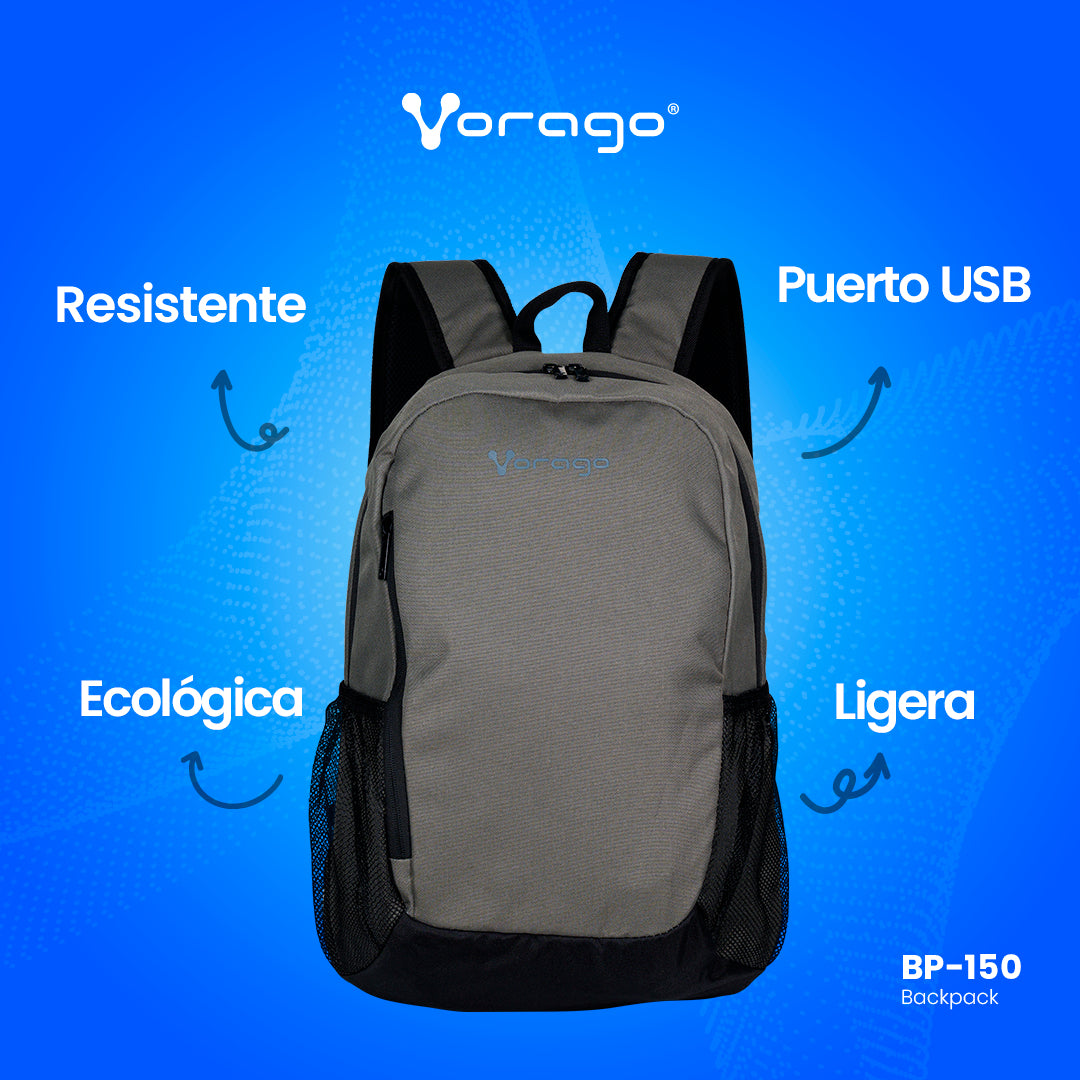 MOCHILA VORAGO BP-150 ECOLOGICA rPET LAPTOP 15.6 GRIS / NEGRO