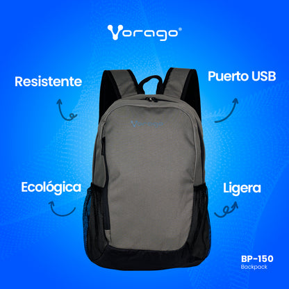 MOCHILA VORAGO BP-150 ECOLOGICA rPET LAPTOP 15.6 GRIS / NEGRO