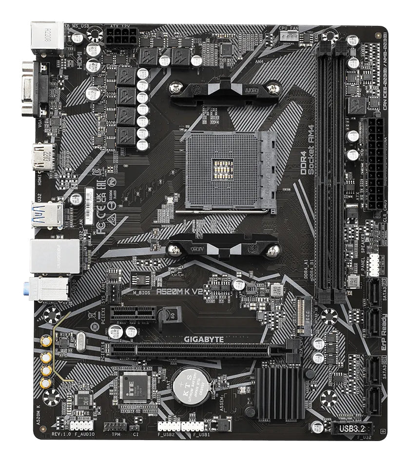 Tarjeta Madre Gigabyte UD A520M K V2 2xDDR4 64GB 5100Mhz HDMI D-Sub PCIe 3.0 M.2 S AM4 Ryzen mATX