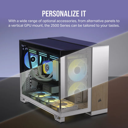 Gabinete Corsair iCUE Link 2500X Mid Tower mATX ITX Cristal Templado Pecera 2xFan RGB Blanco Sin Fuente