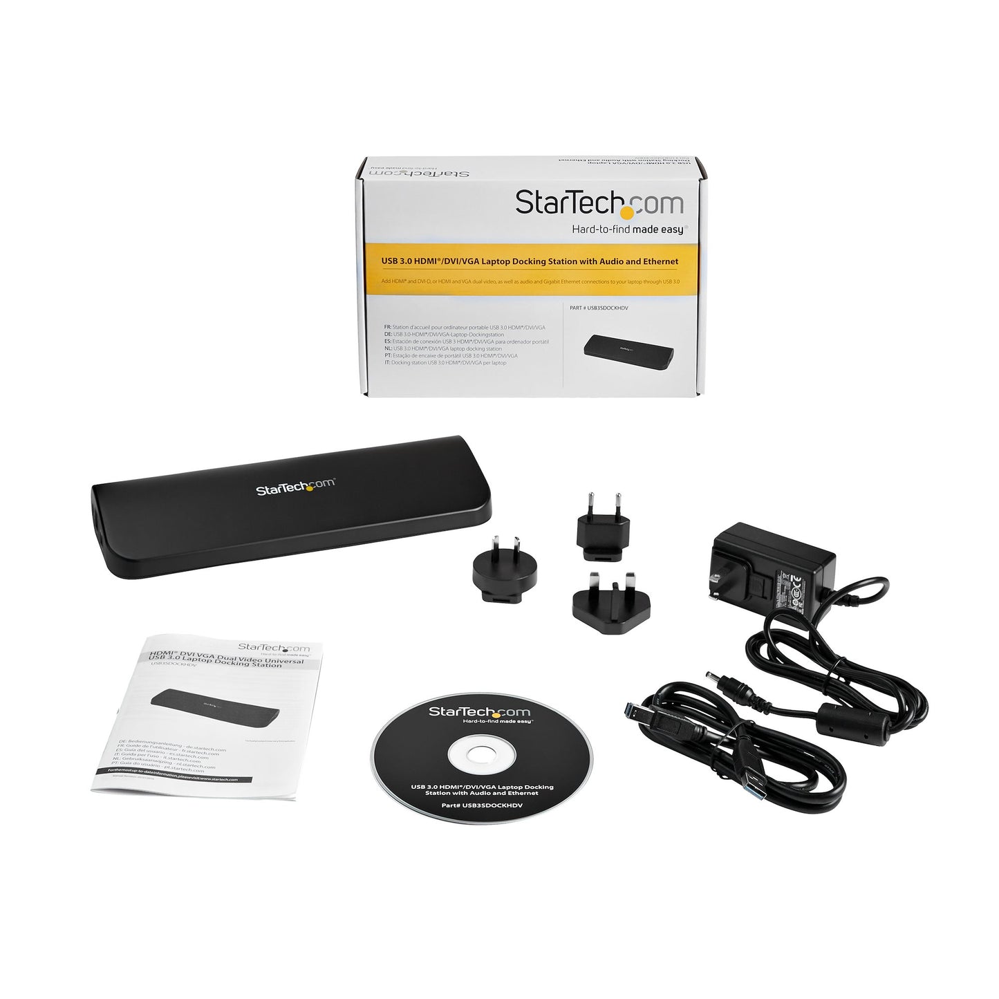 StarTech.com USB3SDOCKHDV base para laptop o replicador de puertos Alámbrico USB 3.2 Gen 1 (3.1 Gen 1) Type-B Negro