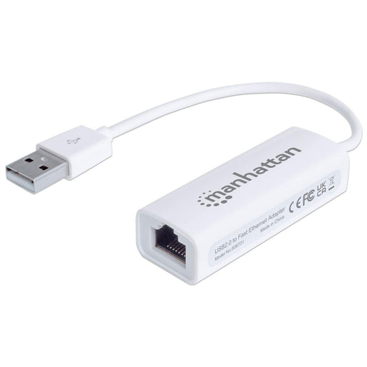 Adaptador Manhattan Fast Ethernet USB 2.0 Alta Velocidad 10/100 Color Blanco