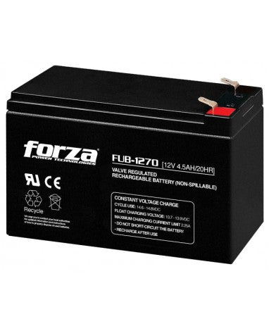 Batería Forza FUB-1270 Sellada de Plomo-Ácido Recargable 12V 7Ah AGM Sin Mantenimiento Negro