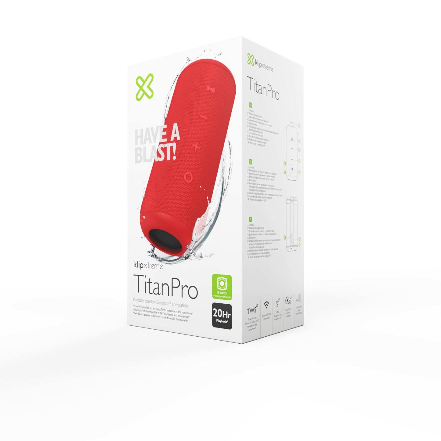 Bocina Portatil Bluetooth TWS 16W Klip Xreme Titan Pro KBS-300RD