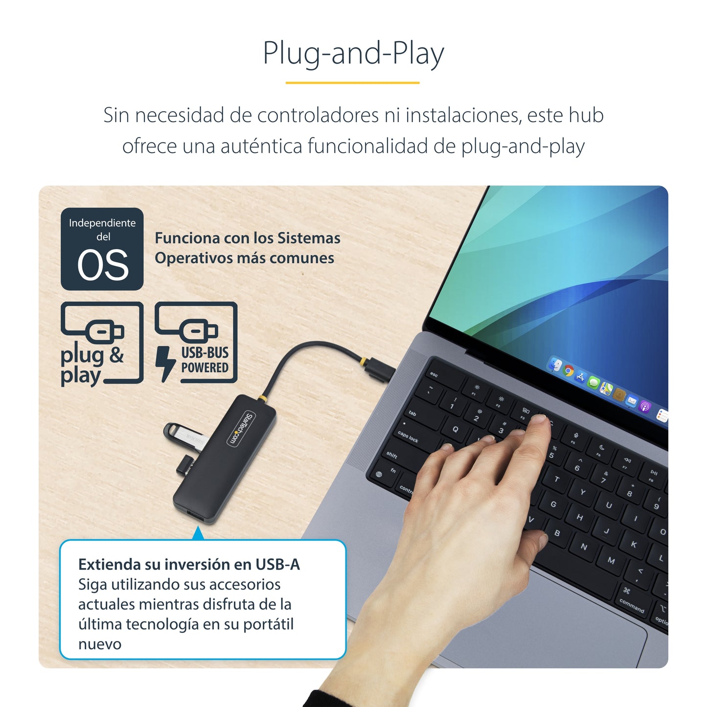 StarTech.com H5C4A-USB-HUB nodo concentrador USB 3.2 Gen 1 (3.1 Gen 1) Type-C 5000 Mbit/s Negro