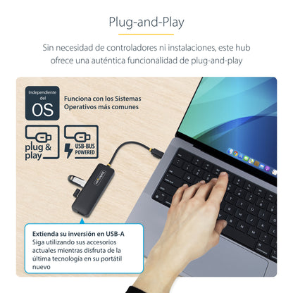 StarTech.com H5C4A-USB-HUB nodo concentrador USB 3.2 Gen 1 (3.1 Gen 1) Type-C 5000 Mbit/s Negro