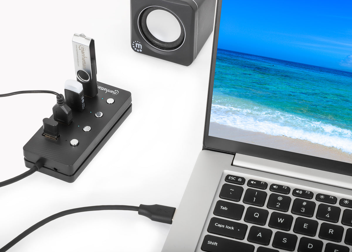 Manhattan 180887 base para laptop o replicador de puertos USB 3.2 Gen 1 (3.1 Gen 1) Type-A Negro
