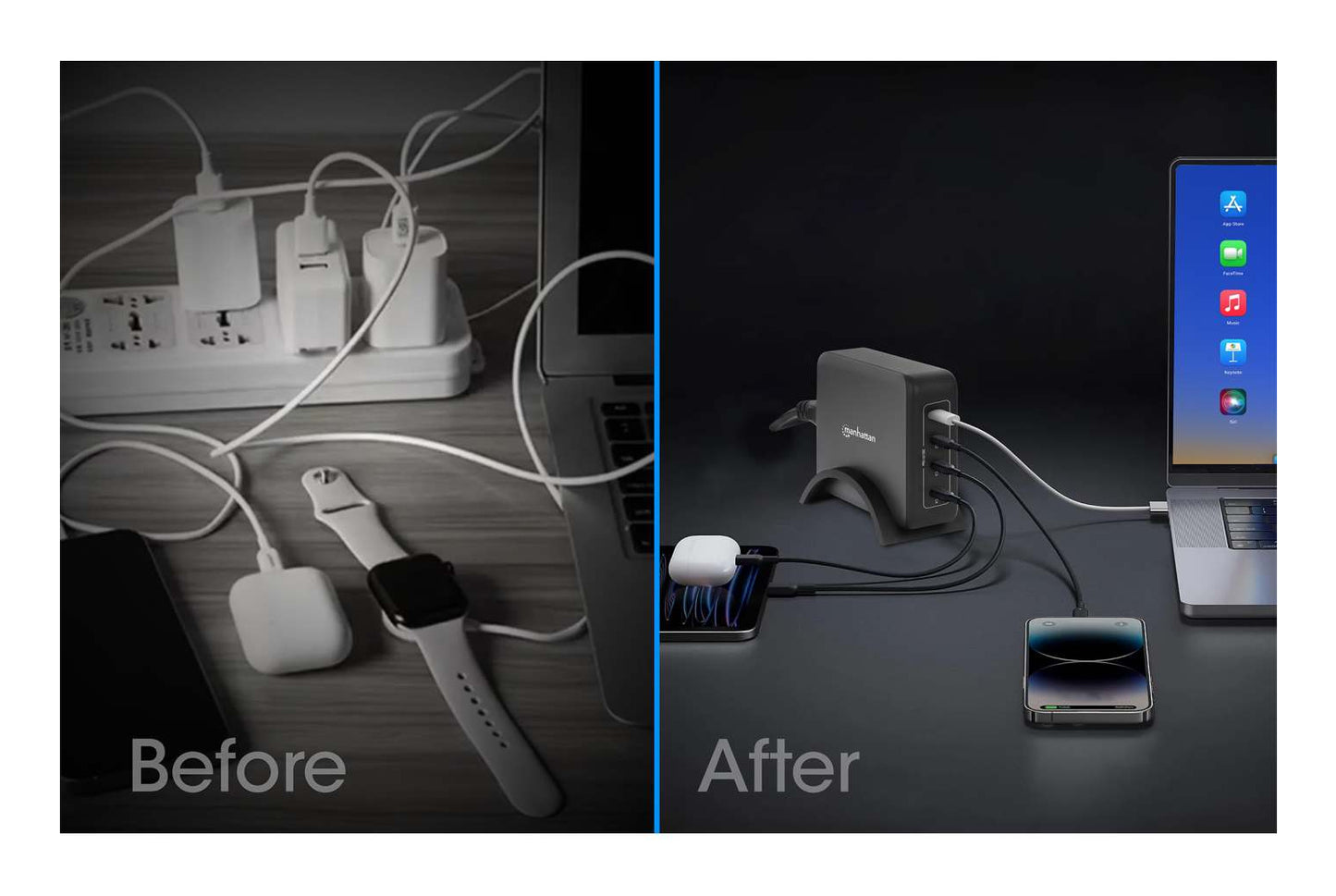 Estación de carga USB-C Manhattan 4 puertos USB-C PD 240W