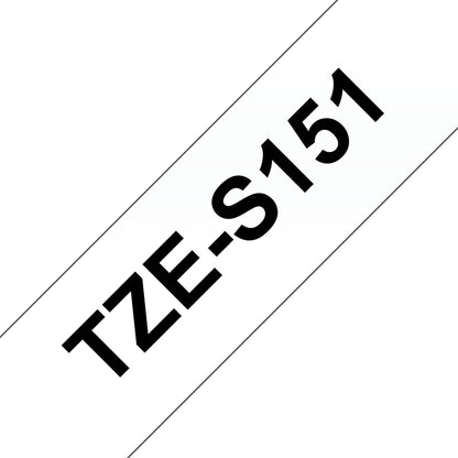 Cinta Brother TZe-S151 Laminada Súper Adhesiva Texto Negro Fondo Transparente 24mmx8m