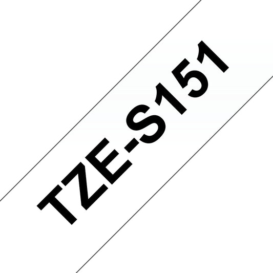 Cinta Brother TZe-S151 Laminada Súper Adhesiva Texto Negro Fondo Transparente 24mmx8m
